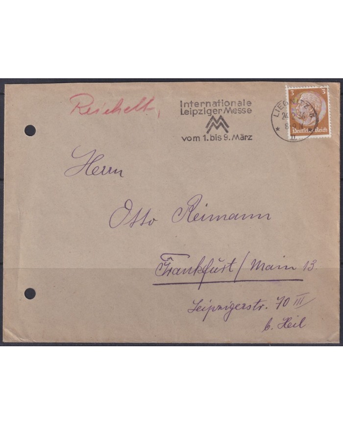 F-EX56652 GERMANY 1933-34 HINDENBURG 1936 3pf LIEPZIG SPECIAL CANCEL COVER.