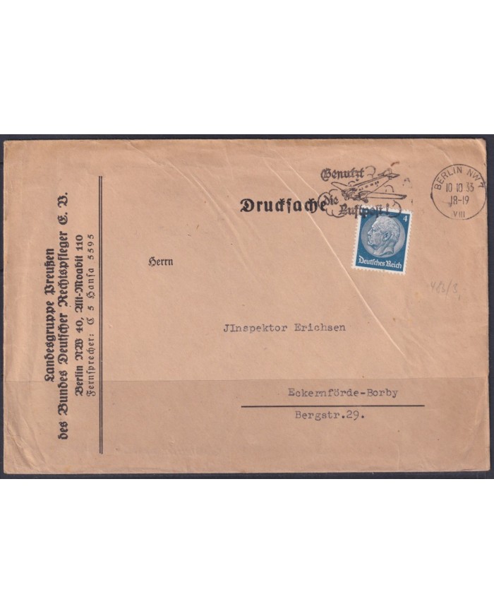 F-EX56660 GERMANY 1933-34 HINDENBURG 1935 3pf BERLIN AIRMAIL SPECIAL CANCEL COVER