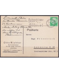 F-EX56665 GERMANY 1933-34 HINDENBURG 1936 5pf LEIPZIG VOTE TO FUHRER CANCEL SPECIAL CARD.