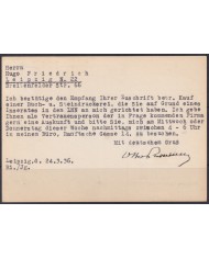 F-EX56665 GERMANY 1933-34 HINDENBURG 1936 5pf LEIPZIG VOTE TO FUHRER CANCEL SPECIAL CARD.