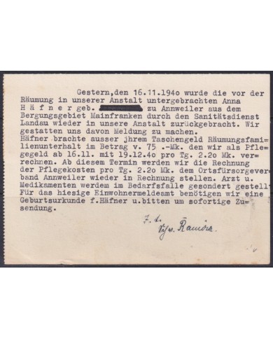 F-EX56667 GERMANY 1933-34 HINDENBURG 1940 6pf BERGZABERN BUILDING CANCEL CARD.
