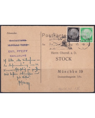 F-EX56668 GERMANY 1933-34 HINDENBURG 1939 1+5pf KARLSRUHE LANDSCAPE CANCEL COVER.