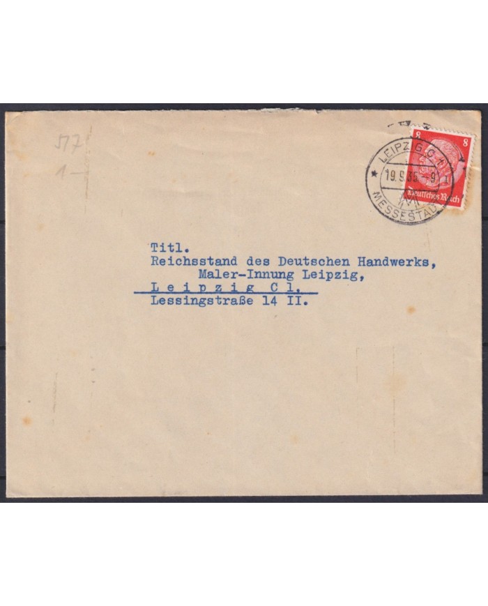 F-EX56674 GERMANY 1933-34 HINDENBURG 1935 8pf LEIPZIG FAIR CANCEL COVER.