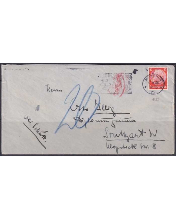 F-EX56678 GERMANY 1933-34 HINDENBURG 1933 5pf MUNICH SPECIAL CANCEL COVER.