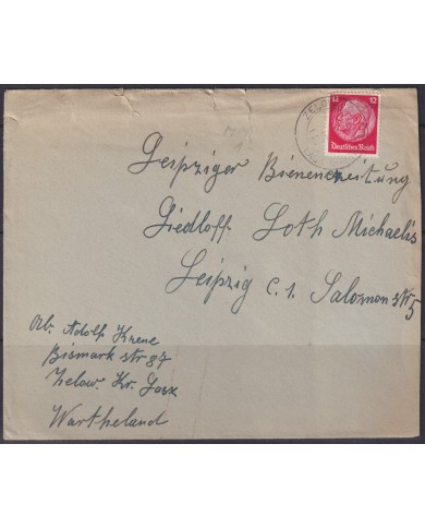 F-EX56679 GERMANY 1933-34 HINDENBURG 1942 12pf ZELOW CANCEL COVER.