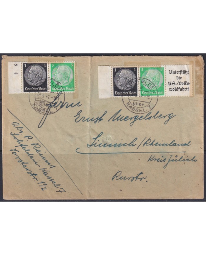 F-EX56683 GERMANY 1933-34 HINDENBURG 1934 1+5pf BOOKLED LOHFELDEN CANCEL COVER.