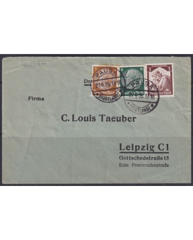 F-EX56685 GERMANY 1933-34 HINDENBURG 1942 3+6pf PAUSA CANCEL COVER.