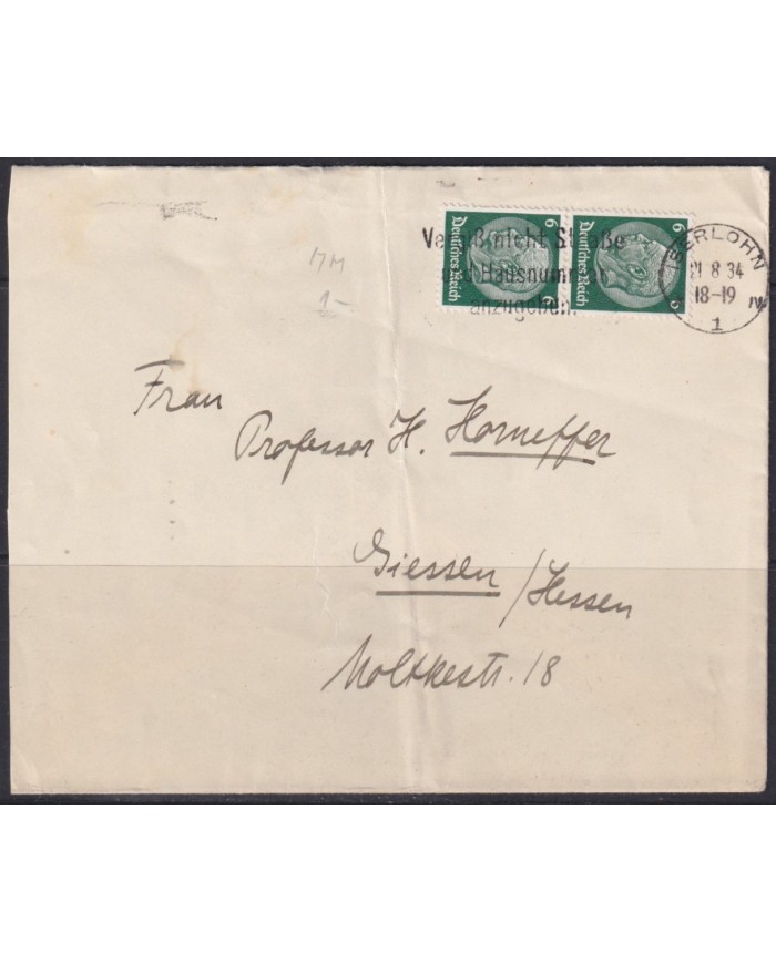F-EX56687 GERMANY 1933-34 HINDENBURG 1934 6pf ISERLOHN SPECIAL CANCEL COVER.