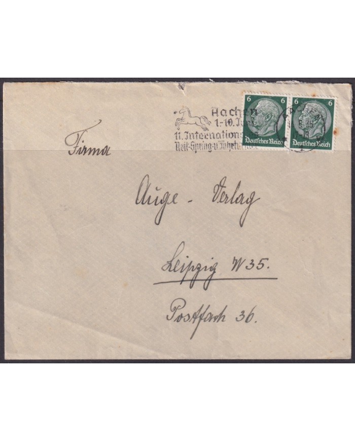 F-EX56688 GERMANY 1933-34 HINDENBURG 1935 6pf AACHEN HORSE SHOW SPECIAL CANCEL COVER.