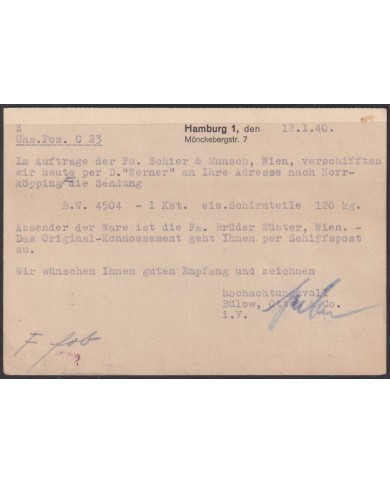 F-EX56706 GERMANY 1933-34 HINDENBURG 1940 15pf HAMBURG SWORD KRIEGS WHW CANCEL COVER.