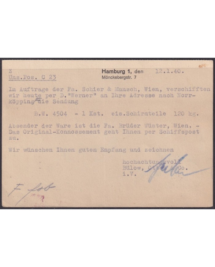 F-EX56706 GERMANY 1933-34 HINDENBURG 1940 15pf HAMBURG SWORD KRIEGS WHW CANCEL COVER.