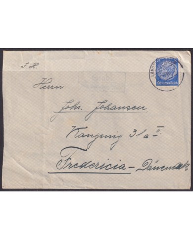 F-EX56709 GERMANY 1933-34 HINDENBURG 1934 25pf LANDSBERG CANCEL TO DANMARK.