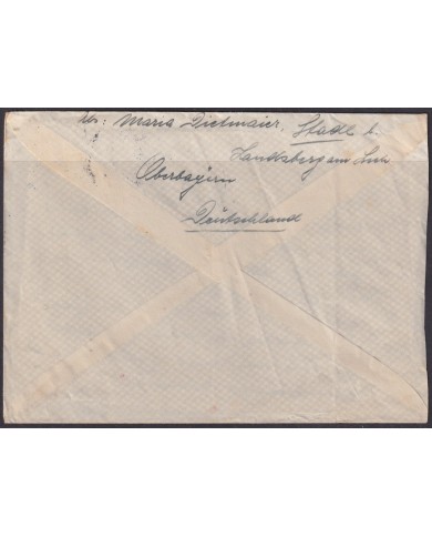 F-EX56709 GERMANY 1933-34 HINDENBURG 1934 25pf LANDSBERG CANCEL TO DANMARK.