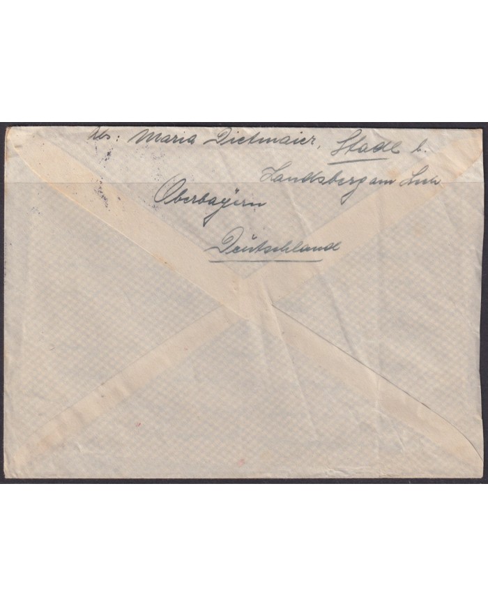 F-EX56709 GERMANY 1933-34 HINDENBURG 1934 25pf LANDSBERG CANCEL TO DANMARK.