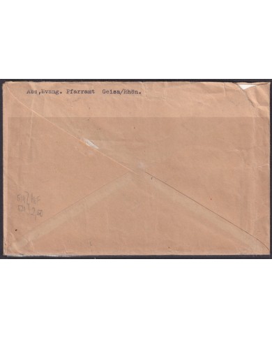 F-EX56712  GERMANY 1933-34 HINDENBURG 1934 12+20pf GEISA REFUND COVER SPECIAL CANCEL.