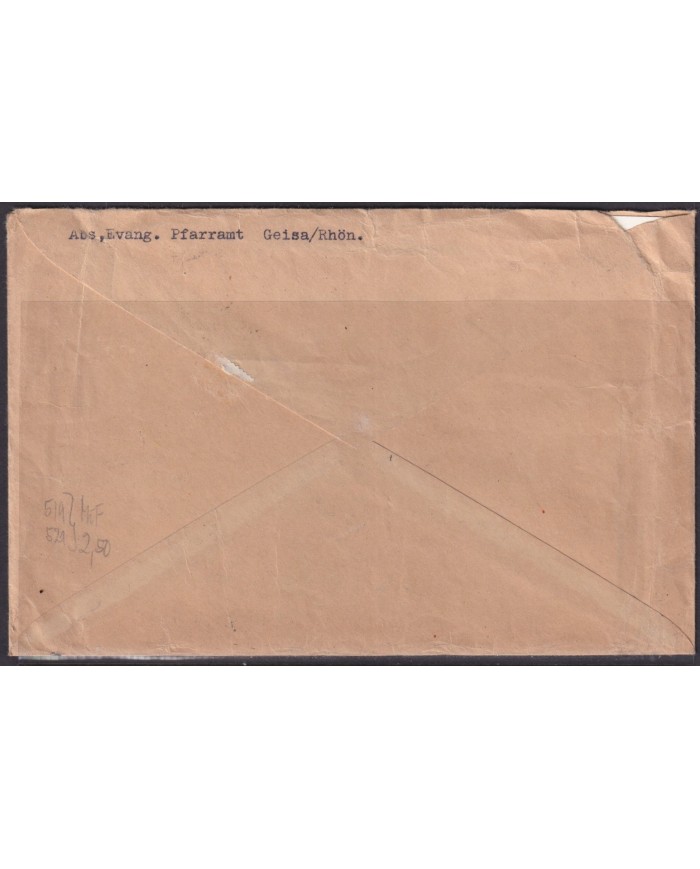 F-EX56712  GERMANY 1933-34 HINDENBURG 1934 12+20pf GEISA REFUND COVER SPECIAL CANCEL.