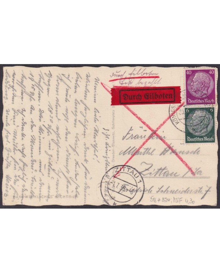 F-EX56713 GERMANY 1933-34 HINDENBURG 1934 6+40pf KONIGSB.. CANCEL EXPRESS COVER.