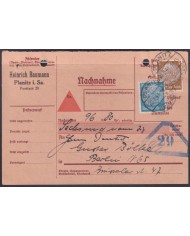 F-EX56720 GERMANY 1933-34 HINDENBURG 1941 3+20pf PLANITZ REFUND CARD NACHNAHME  CANCEL.