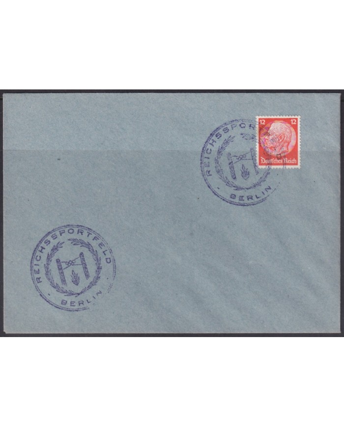 F-EX56728 GERMANY 1933-34 HINDENBURG 12pf REICHSSPORTFELDS OLYMPIC SPECIAL CANCEL COVER.