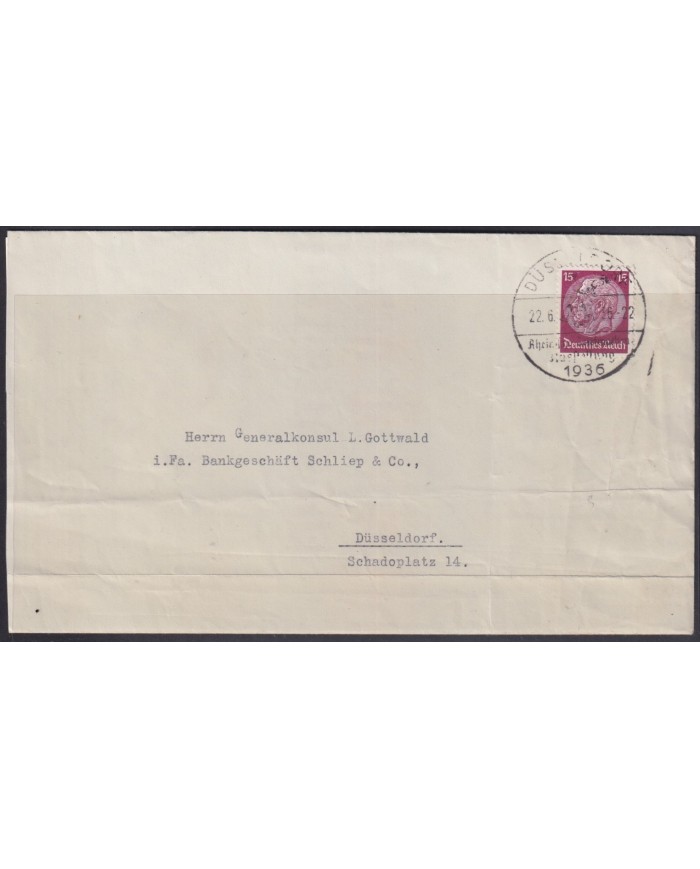 F-EX56731 GERMANY 1933-34 HINDENBURG 1936 15pf DUSSELDORF SPECIAL CANCEL COVER
