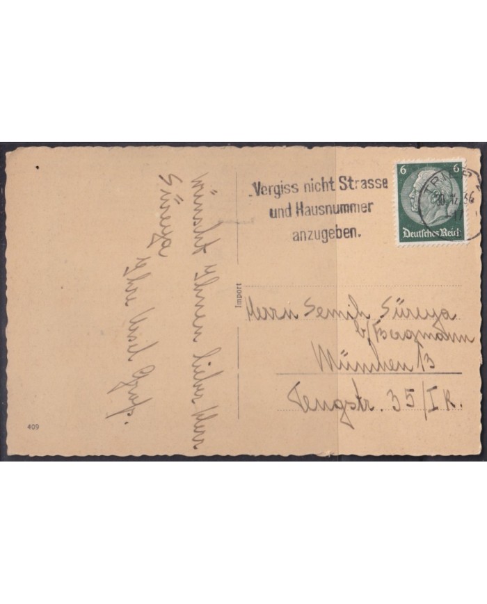 F-EX56783 GERMANY 1933-34 HINDENBURG 1938 6pf TRIPP SPECIAL CANCEL POSTCARD.