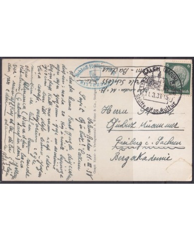F-EX56787 GERMANY 1933-34 HINDENBURG 1938 6pf SALEM ARCHITECTURE SPECIAL CANCEL POSTCARD.