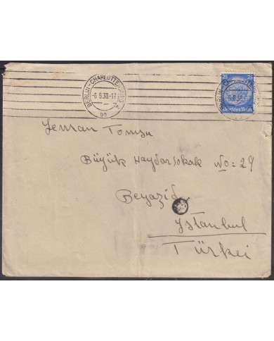 F-EX56790 GERMANY 1933-34 HINDENBURG 1938 25pf BERLIN CHARLOTTE - ISTAMBUL TURKEY
