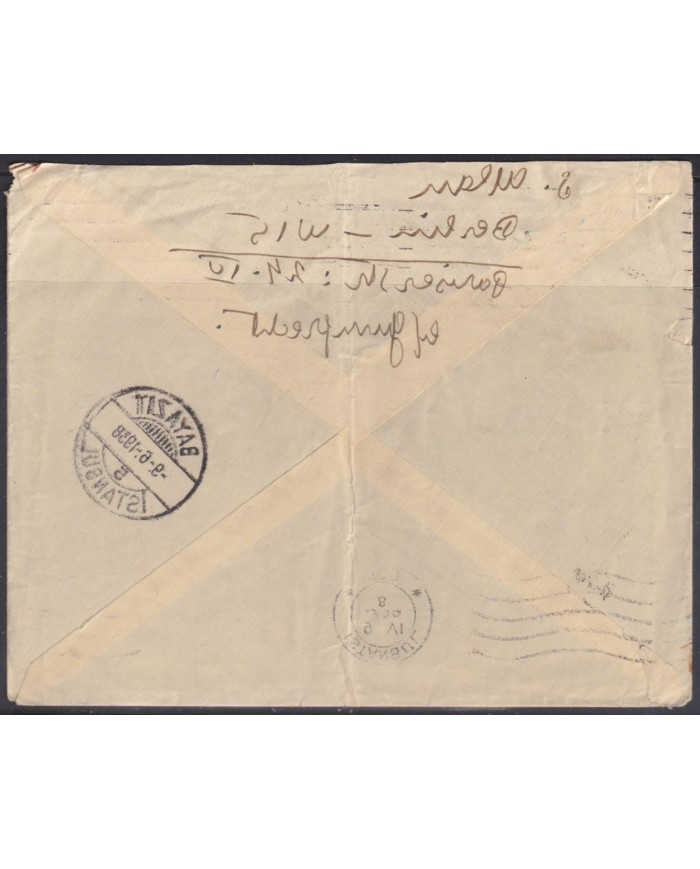 F-EX56790 GERMANY 1933-34 HINDENBURG 1938 25pf BERLIN CHARLOTTE - ISTAMBUL TURKEY