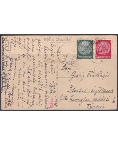 F-EX56791 GERMANY 1933-34 HINDENBURG 1939 6+12pf BRUX SUDETE  ISTAMBUL TURKEY.