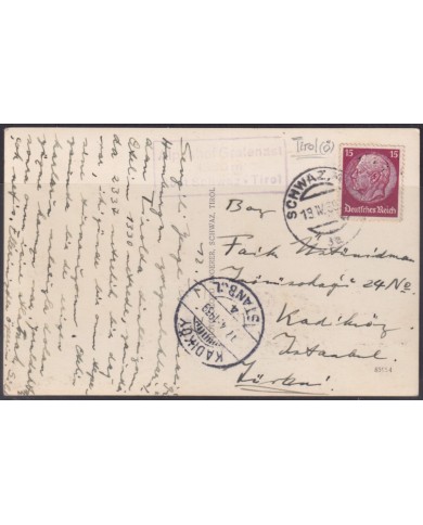 F-EX56795 GERMANY 1933-34 HINDENBURG 1939 15pf SCHWAZ ISTAMBUL TURKEY POSTCARD