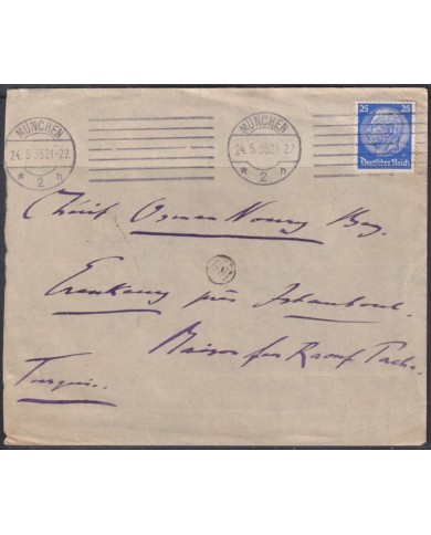 F-EX56799 GERMANY 1933-34 HINDENBURG 1935 25pf MUNICH - ISTAMBUL TURKEY COVER.