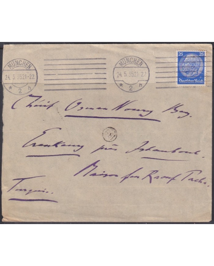 F-EX56799 GERMANY 1933-34 HINDENBURG 1935 25pf MUNICH - ISTAMBUL TURKEY COVER.