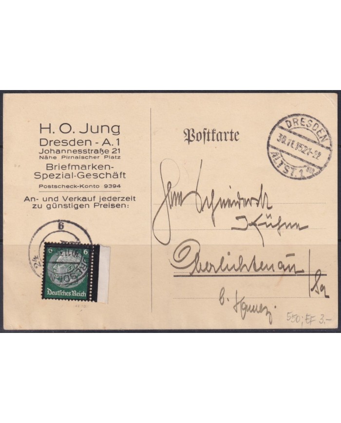 F-EX56669 GERMANY 1934 DEATH OF HINDENBURG 1935 6pf DRESDEN CANCEL POSTCARD.