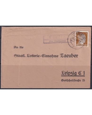 F-EX56648 GERMANY 1941-43 HITLER DEFINITIVE 1944 3pf LAUFEN LOTTERY COVER.