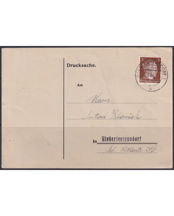 F-EX56647 GERMANY 1941-43 HITLER DEFINITIVE 1944 3pf OBERLEUTENSDORF SPECIAL CARD.