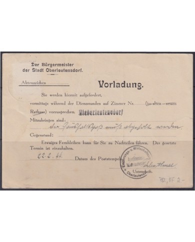F-EX56647 GERMANY 1941-43 HITLER DEFINITIVE 1944 3pf OBERLEUTENSDORF SPECIAL CARD.
