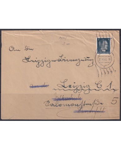 F-EX56666 GERMANY 1941-43 HITLER DEFINITIVE 1942 4pf POSEN FORWARDED FRONT COVER.