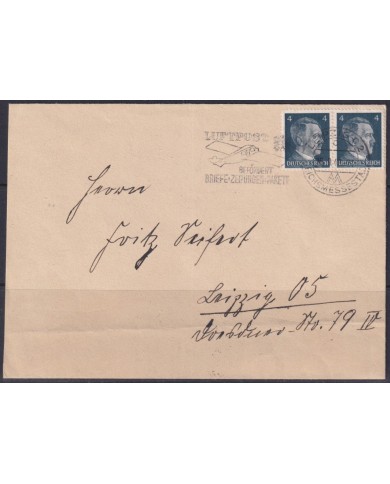 F-EX56680 GERMANY 1941-43 HITLER DEFINITIVE 1942 4pf LEIPZIG FAIR SPECIAL AVION CANCEL COVER.