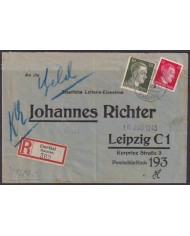 F-EX56704 GERMANY 1941-43 HITLER DEFINITIVE 1943 12+30pf EBENTHAL REGISTERED COVER.