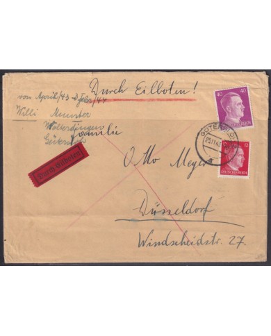 F-EX56718 GERMANY 1941-43 HITLER DEFINITIVE 1943 12+40pf GUTERSLOH EXPRESS COVER.