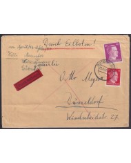 F-EX56718 GERMANY 1941-43 HITLER DEFINITIVE 1943 12+40pf GUTERSLOH EXPRESS COVER.