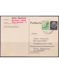 F-EX56643 GERMANY 1938 HINDENBURG 1pf + EAGLE NACHRODT SPECIAL CARD COVER.
