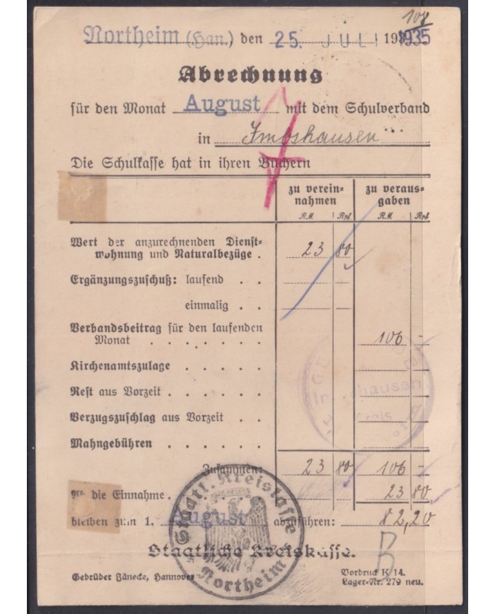 F-EX56723 GERMANY 1929-34 OFFICIAL MILITAR SERVICE 3pf NORTHEIM 1935 COVER.