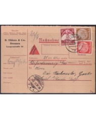 F-EX56719 GERMANY 1935 HINDENBURG + 12pf NURENBERG CONGRESS BREMEN CARD.