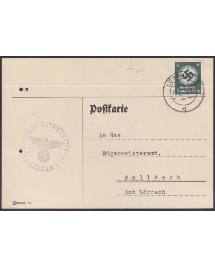 F-EX56717 GERMANY 1934 OFFICIAL MILITAR SERVICE 6pf LÖRRACH 1938 COVER.