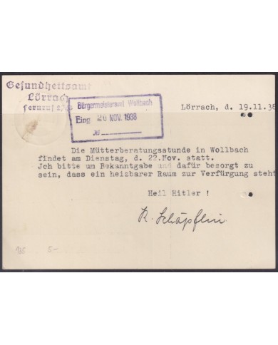 F-EX56717 GERMANY 1934 OFFICIAL MILITAR SERVICE 6pf LÖRRACH 1938 COVER.