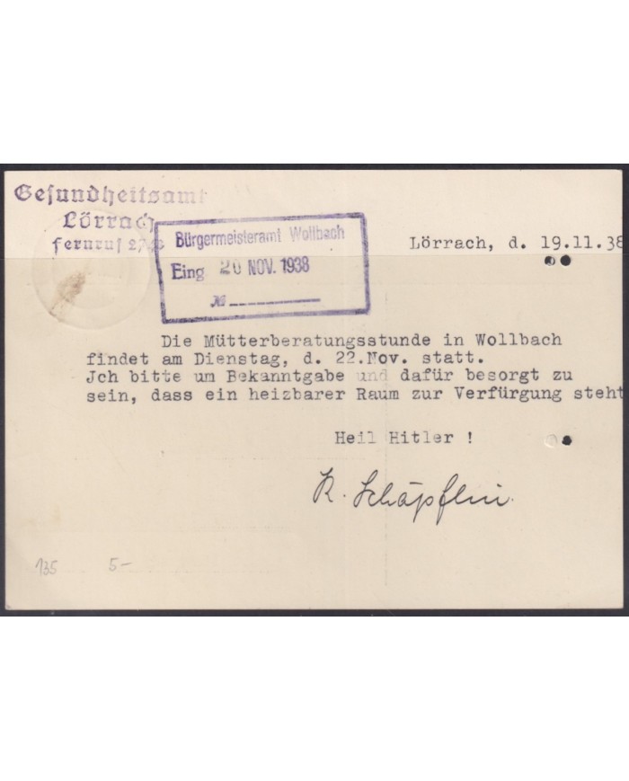 F-EX56717 GERMANY 1934 OFFICIAL MILITAR SERVICE 6pf LÖRRACH 1938 COVER.