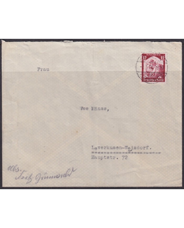 F-EX56689 GERMANY 1935 12pf RETORN OF SARRE SAAR COVER.