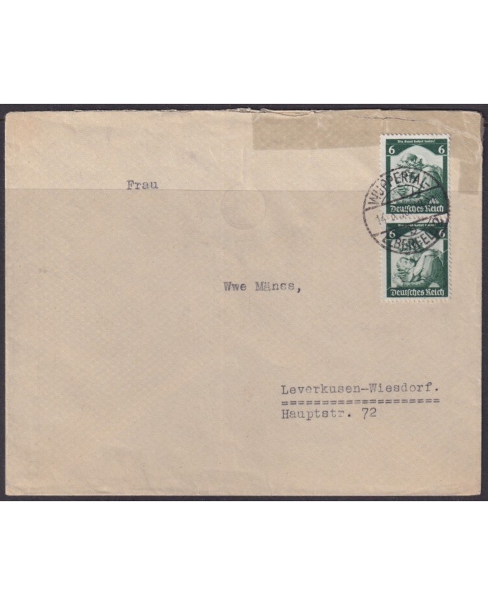 F-EX56690 GERMANY 1935 6pf RETORN OF SARRE SAAR WUPPERTAL COVER.