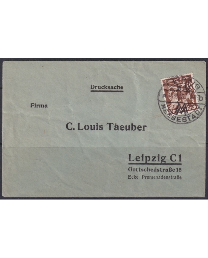 F-EX56656 GERMANY 1935 3pf 12º ANNIV MUNICH PUSH MEETING LEIGZIG FAIR CANCEL 1937.